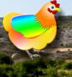Brightly coloured chicken logo